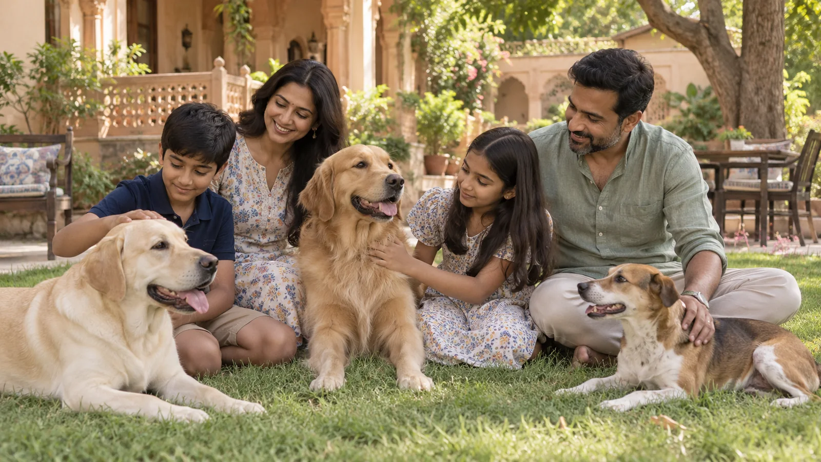Family with children and family-friendly dog breeds